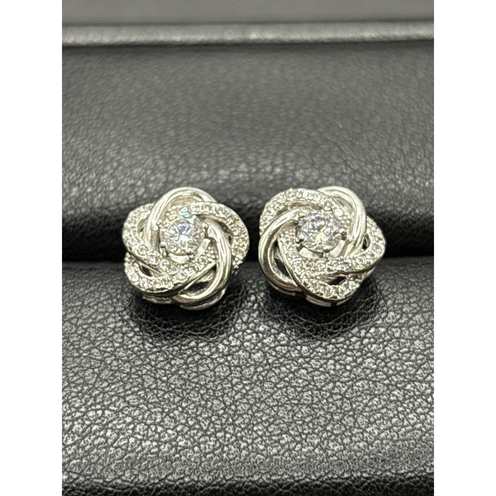 EUC Sterling Silver Cubic Zirconia Flower Stud Earrings 925 G13